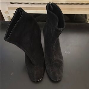 Free people black suede zipup block heel booties US37